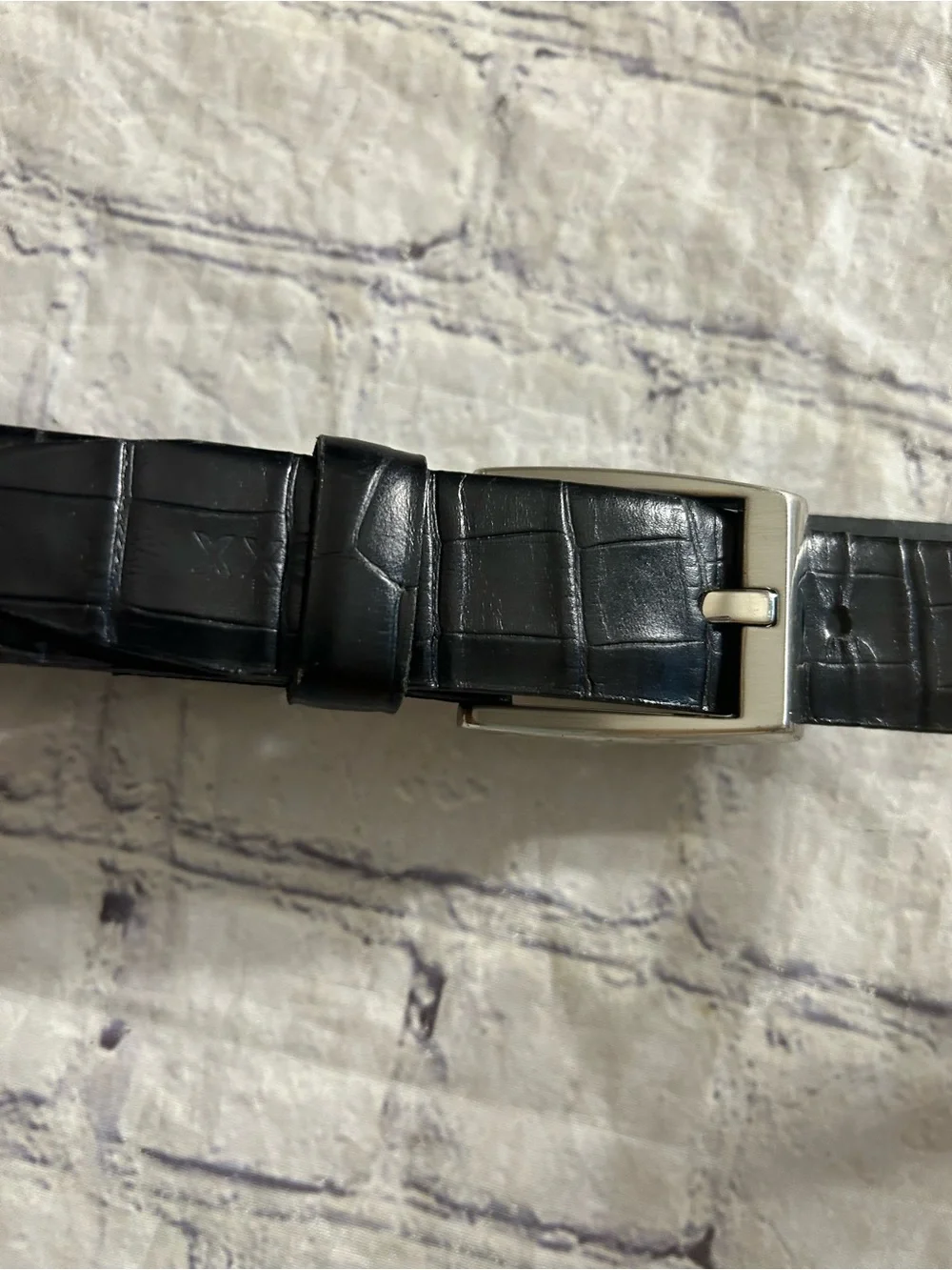 MEXX BLACK CROC PRINT LEATHER SILVER TONE BUCKLE WOMEN’S BELT SIZE MEDIUM